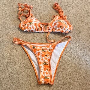 Orange Floral Gingham Bikini Set
